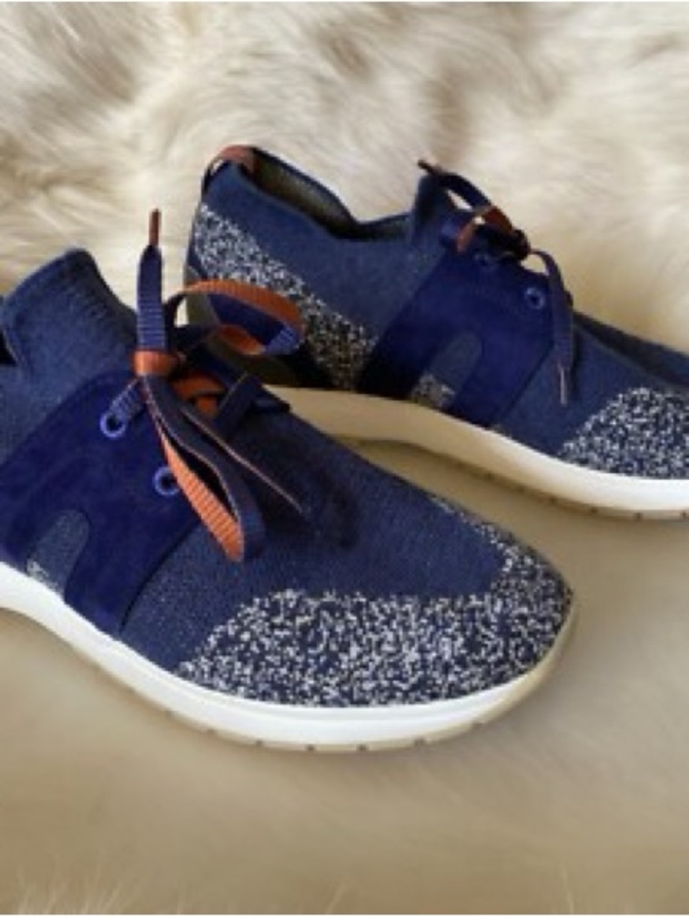 Lora Piana Women’s size 38 Navy Knit Sneakers with Brown Accent Laces